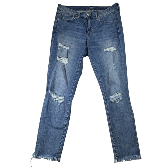 GAP Denim Womens Size 31 Ripped Distressed Frayed Hem Mid Rise Blue Jeans - Picture 1 of 6